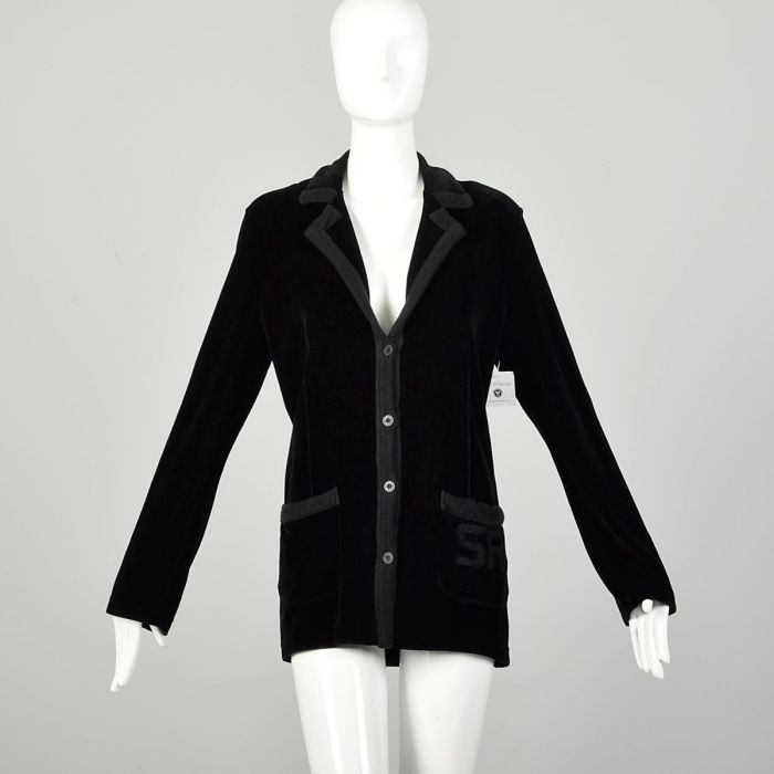 vintage 1980s black Sonia Rykiel wool vest blazer / gold SR logo buttons M L