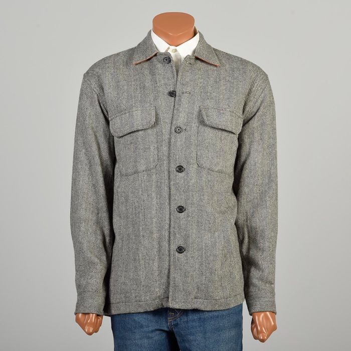 Medium Gray Herringbone Striped Nice Wool Shirt Jacket Fashion