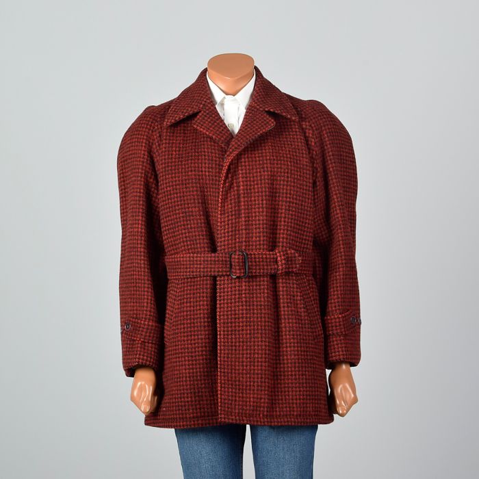 1950s Mens Brown Check Wool Jacket