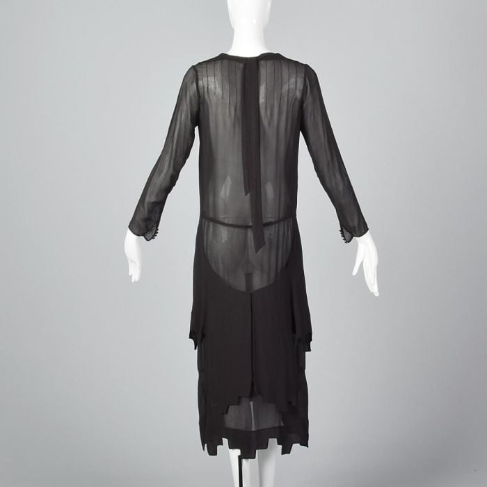 Small 1920s Sheer Dress Long Sleeves Layered Skirt Drop Waist Art Deco Flapper | Fashion Conservatory Small 1920s Sheer Dress Long Sleeves Layered Skirt Drop Waist Art Deco Flapper | Fashion Conservatory