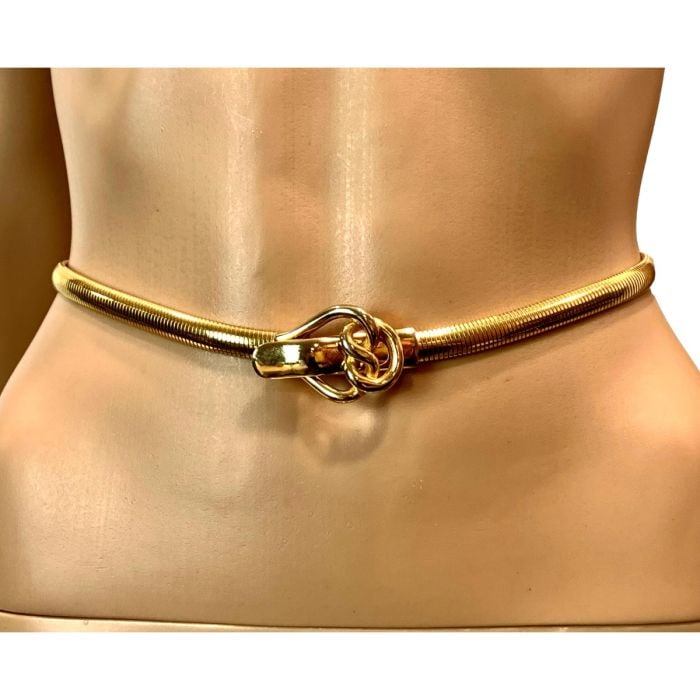 70s Gold Omega Stretch Belt w Knot Buckle | S | Fashion  display picture 3