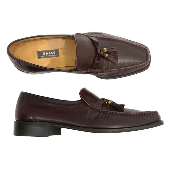 Burgundy Leather Kiltie Tassel Loafers w Gold | Men 10D  display picture 3