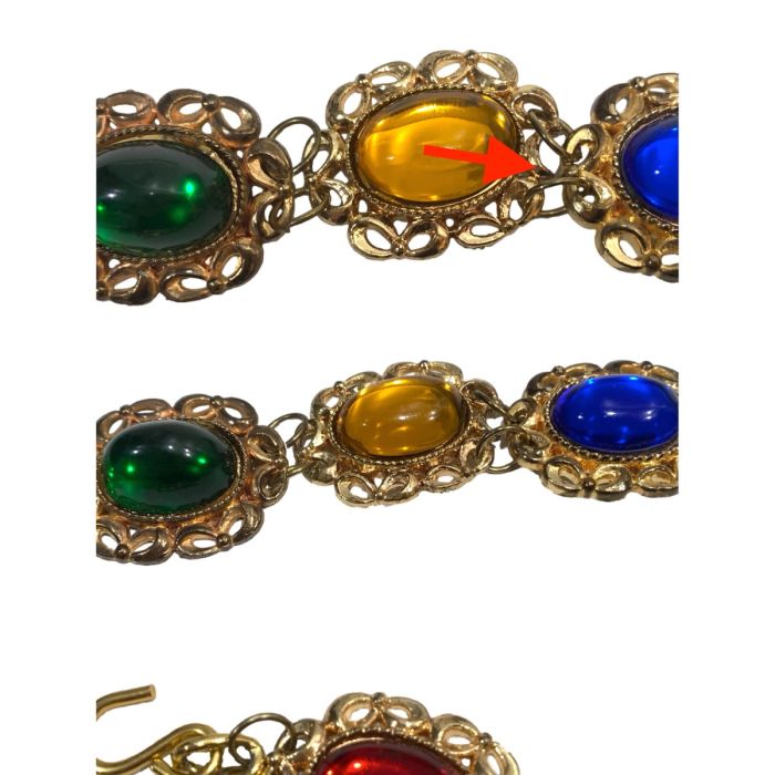 80s Gold Plastic Chain Belt w Jelly Belly Jewel Tone  display picture 2