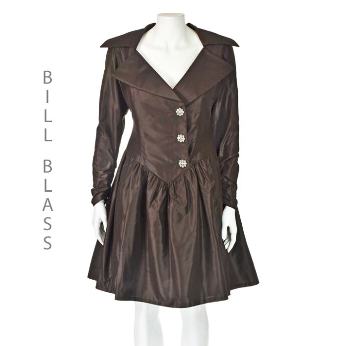 BILL BLASS Dark Brown Silk Taffeta Fit & Flare Party Dress with Portrait  Collar SIZE 4-6 | Fashion Conservatory