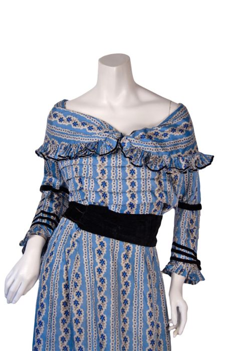 Edwardian Blue Silk Floral Two Piece Dress