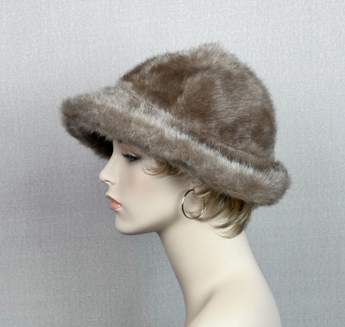 Vintage 70s Taupe Faux Fur Brimmed Hat | Fashion Conservatory display picture 3
