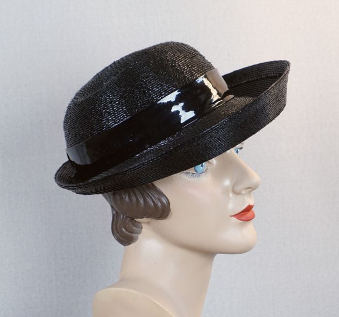 60s Black Cello Straw Breton Hat by B. Foreman | Fashion  display picture 3