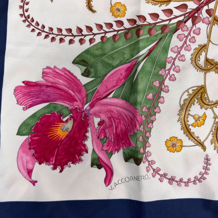 Vintage 1970s Gucci Silk Twill Scarf Vittorio Accornero Orchidee