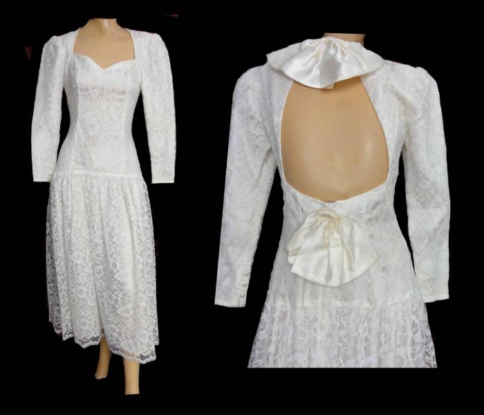 Vintage 80s Party Dress Gunne Sax Off White Lace Wedding Dress