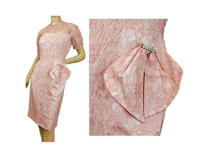 Vintage 50s Party Dress Pink Lace Sheath 1950s Evening Dress Cocktail Dress Wedding Vintage 50s Party Dress Pink Lace Sheath 1950s Evening Dress Cocktail Dress Wedding
