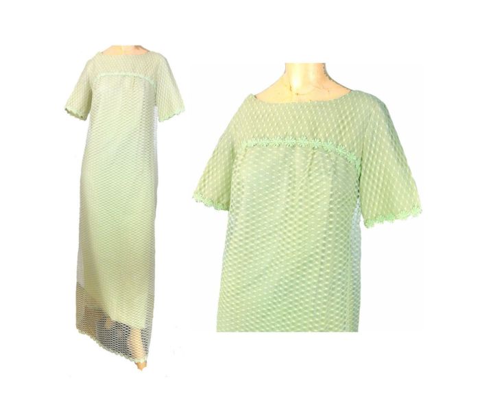 Mod 60s Prom Dress Formal Evening Gown Celery Green Caged Lace