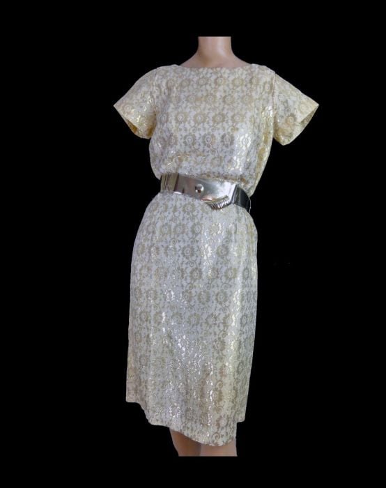 slim fit dress slacks Vintage 50s Shift Dress in Gold Metallic Brocade by Adele Simpson – Better  Dresses Vintage main image 1