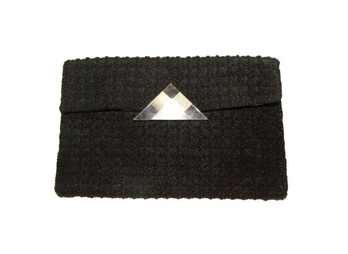 Vintage 1940s Clutch. Genuine Corde. Lucite Clasp Closure. Black. popular Inside Pocket.