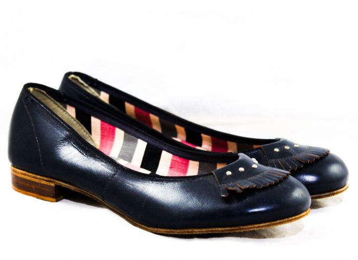 Small Size 1950s Navy Shoes Size 5 Dark Blue Ballet Flats with