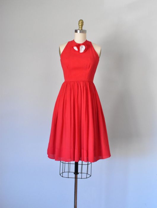 strapless open back dress Women's Radiant Reverie Red Linen Midi Dress | Size: L