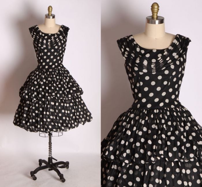 Off the Shoulder Polka Dots 1950s Dress main image 0