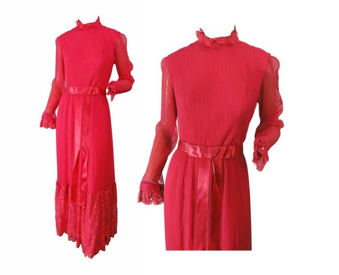 Miss Elliette Chiffon Prom Dress 70s Formal Ball Gown Pleated Vintage Fuchsia Hot Pink Lace Miss Elliette Chiffon Prom Dress 70s Formal Ball Gown Pleated Vintage Fuchsia Hot Pink Lace