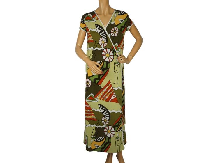 Vintage 1980s Ladies Robe Dressing Gown - Wild Print - Diamond Tea - Size M