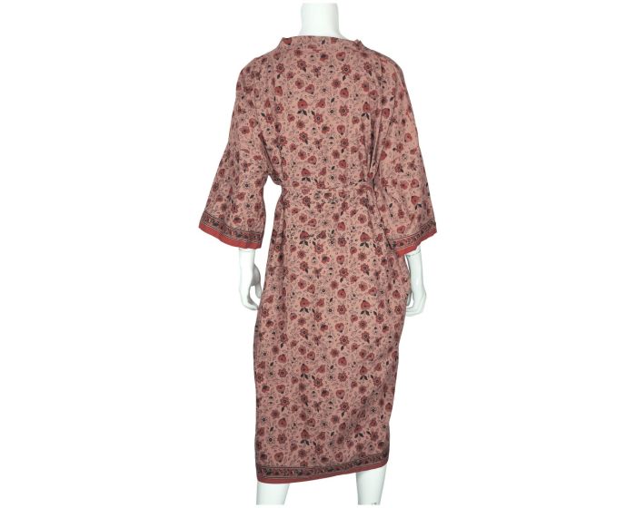 Vintage 1970s Indian Cotton Dressing Gown Block Printed Flower Pattern Robe M L