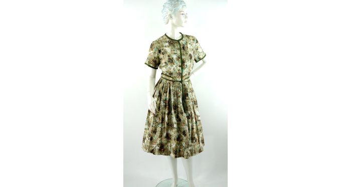 1950s shirtwaist dress pleated MCM abstract print cotton day dress by Ann  Taylor Size M | Fashion Conservatory