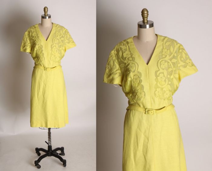 Vintage 1950s 50s RARE Yellow Lace Dress - by on sale Harmay by St. Amour