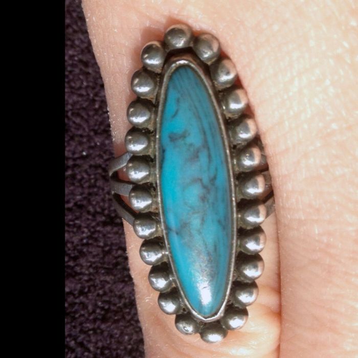 Vintage 50s era NA Southwest Kingman Turquoise Sterling Silver Ring ...