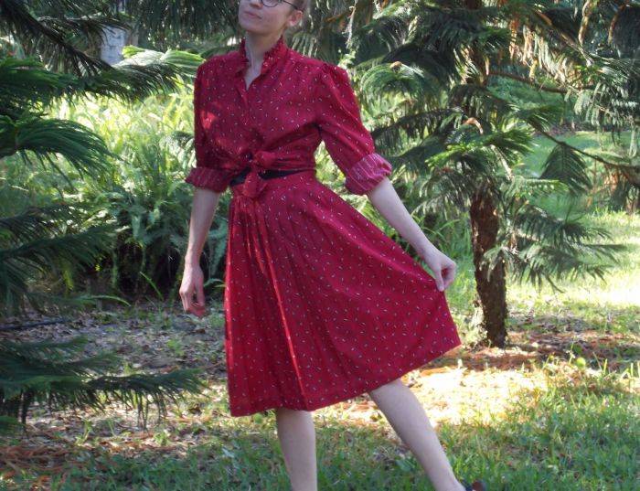 M/ 80s Confetti Print Blouse and Skirt Set, Long Sleeve Button Up