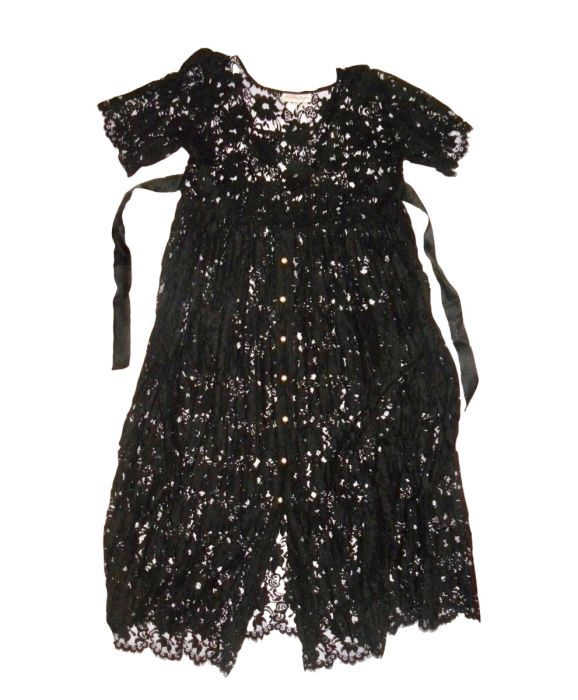 90s Black Lace Sheer with Ribbon Tie Midi Dress by Alexander Brown | Fits  XS to M | Fashion Conservatory