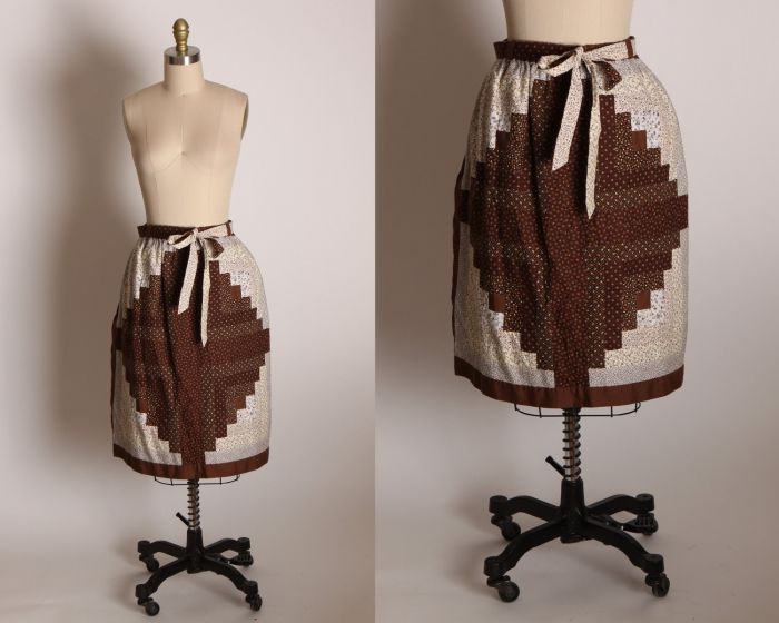 1970s Brown, Tan and White Patchwork Quilt Quilted Prairie