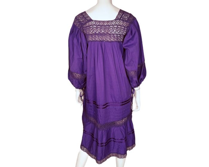 Vintage 70s Mexican Dress Floral Embroidered Purple Cotton | Fashion Conservatory Vintage 70s Mexican Dress Floral Embroidered Purple Cotton | Fashion Conservatory
