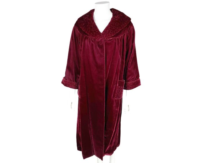 ladies red dressing gown Vintage 1950s Velvet Robe Florida Confezioni Italy Wool / Elastane
