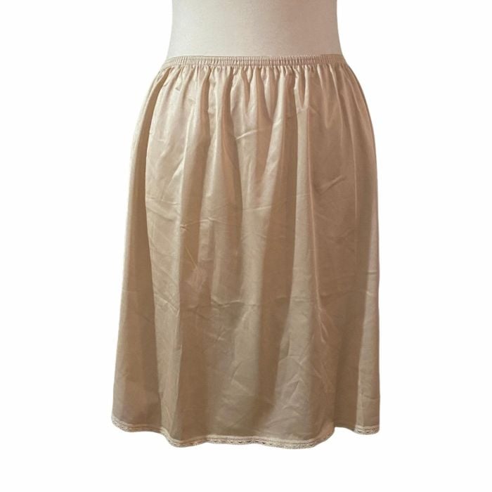 1980’s Vanity Fair Tan Half Slip with Lace Trim and Side Slit, 24-28 ...