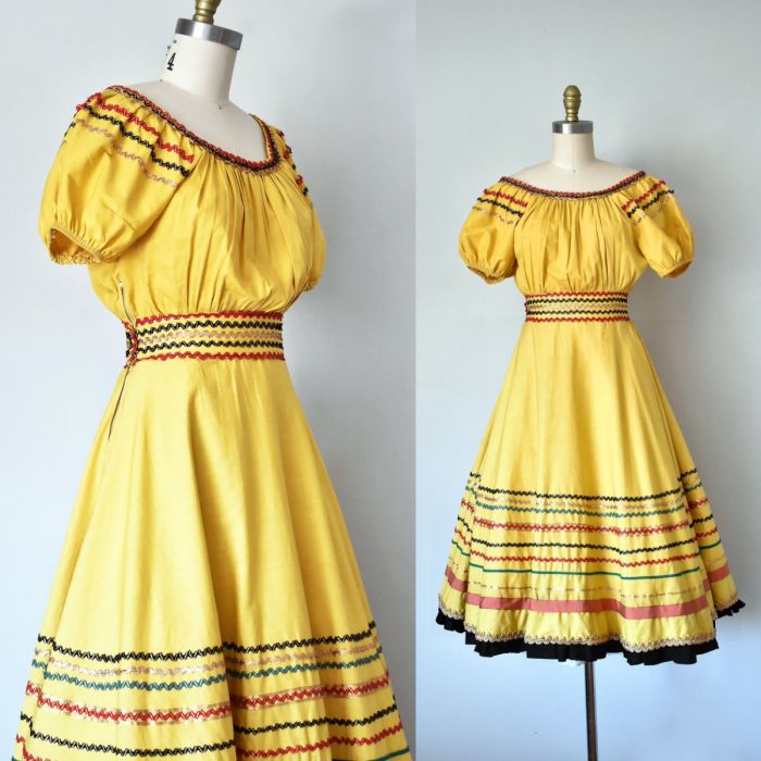 Top Tamarack 1940s 1950s cotton patio dress, puff sleeve southwest mexican dress, full skirt