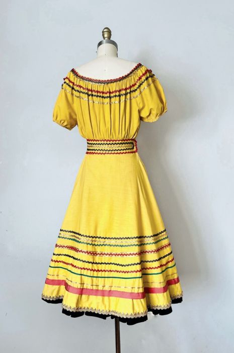 Tamarack 1940s 1950s cotton patio dress, puff sleeve southwest mexican deals dress, full skirt