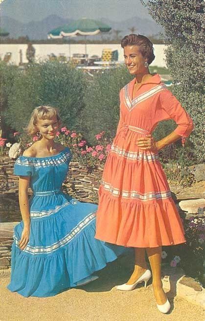 Vintage 1950s Blue Prairie Full Swing Dance Patio Dress Skirt