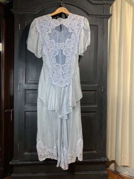 S-M/ 80s Victorian/Edwardian Style Blue Silk Wedding Dress Capriccio by Digna S-M/ 80s Victorian/Edwardian Style Blue Silk Wedding Dress Capriccio by Digna