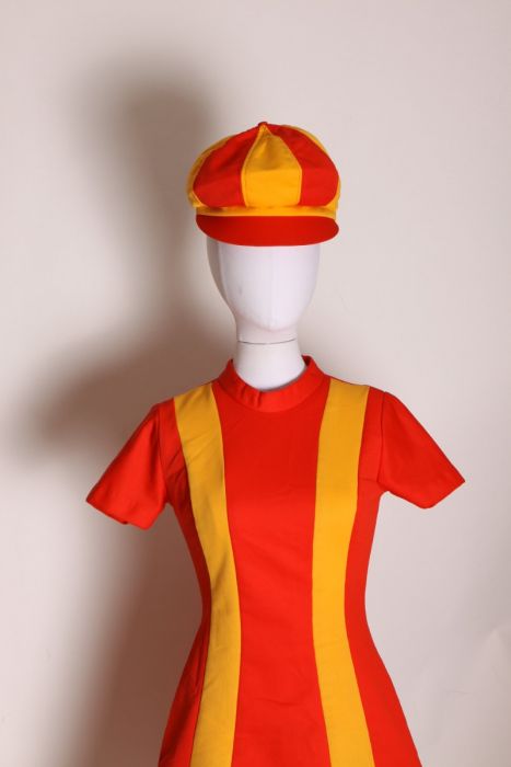 1960s Ketchup Red Mustard Yellow Striped Mod Burger King Uniform