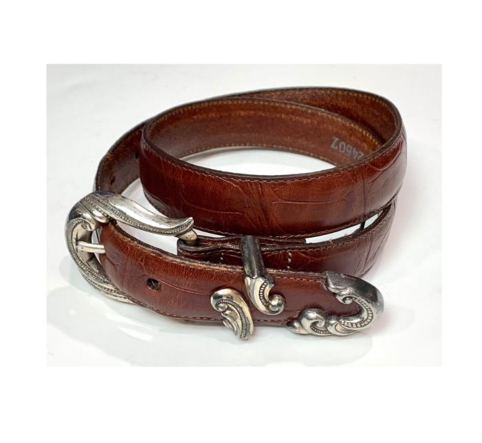 80s 90s Brighton Brown Croc Alligator Stamp Leather Belt w  display picture 1