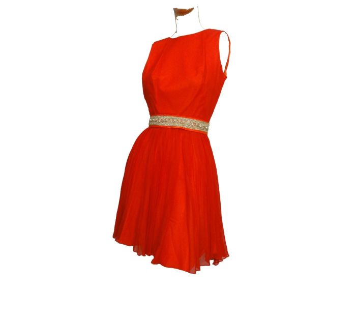 Vintage Mod 60s Orange Cocktail Gown Full Skirt Chiffon Dress by Jr. Theme  | XS | Fashion Conservatory