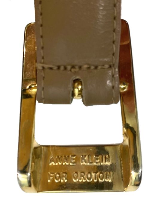 Anne Klein taupe large leather belt with lion tassels 80s 90s Preppy ANNE KLEIN Taupe Leather Belt Gold LION  main image 3