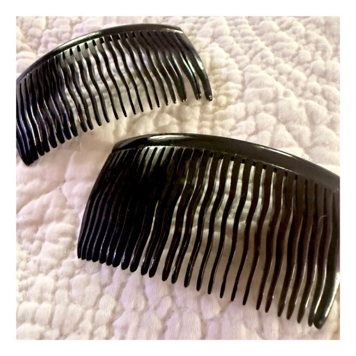 1930’s French Black Celluloid Wavy Hair Comb Set, 3”, One Pair ...