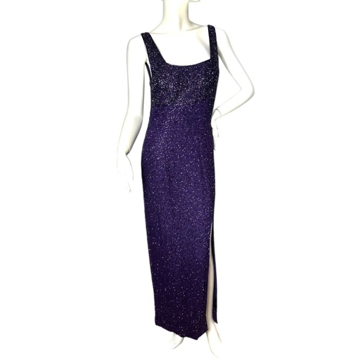 1990s beaded evening gown with high leg slit by Sean Collection