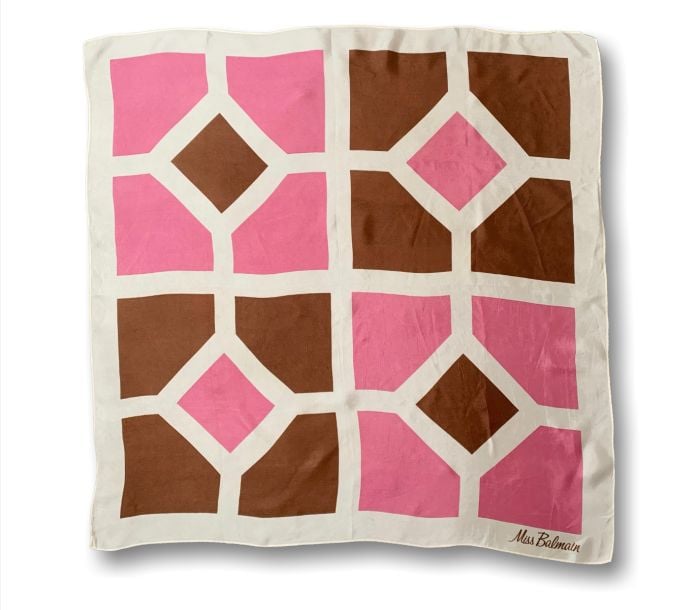 Pierre Balmain Vintage 70s Silk Scarf 31'' Square Pink Brown