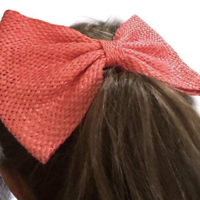 Vintage XL French Hair Bow in Red Raffia or Straw  display picture 1