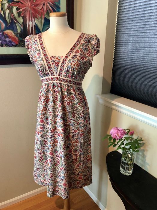 Empire Waist Jane Austen Regency Style Cotton Print Sundance Midi Dress |  Fashion Conservatory