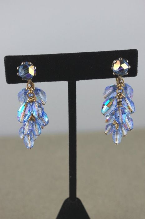 Laguna 1960s drop earrings iridescent blue crystal beads Fashion