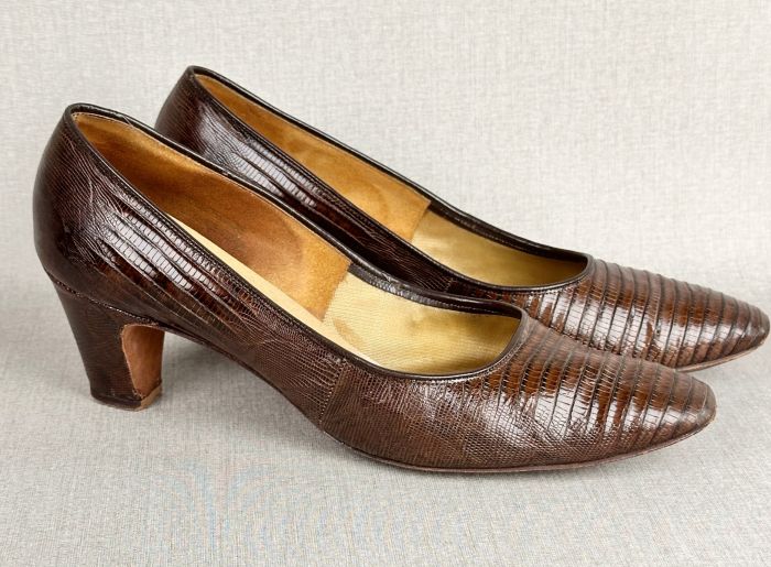 50s 6 shops 1/2, stiletto pumps, brown leather, high heels, brown shoes, leather soles