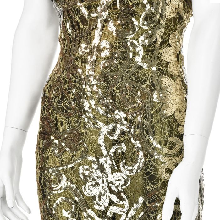 LORENA SARBU Bronze & Gold Sequined Strapless Cocktail Runway Dress SIZE 0  XS | Fashion Conservatory