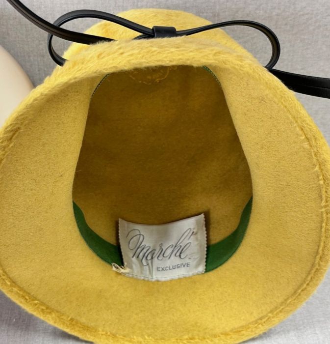 Vintage 60s Goldenrod Yellow Faux Fur Brimmed Cloche Hat by  display picture 2