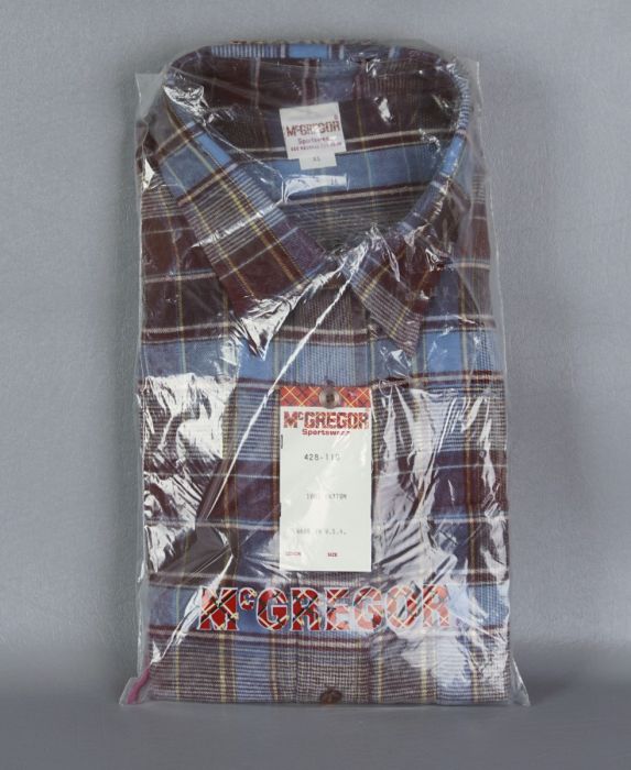 60s - 70s Deadstock Maroon and Blue Plaid Flannel Shirt by